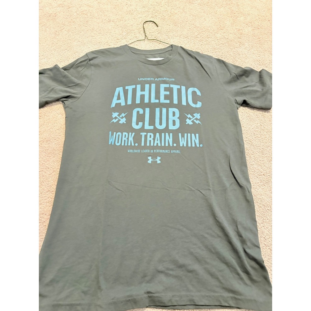 Under Armour Mens Athletic Club Graphic T-Shirt Gray Green Loose Fit Small